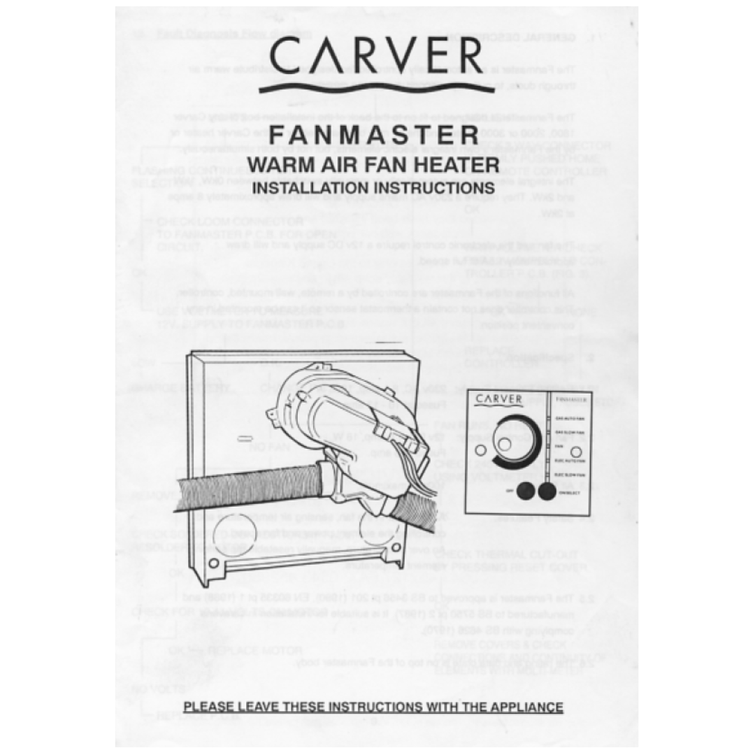 Carver Fanmaster Warm Air Fan Heater Installation Instructions