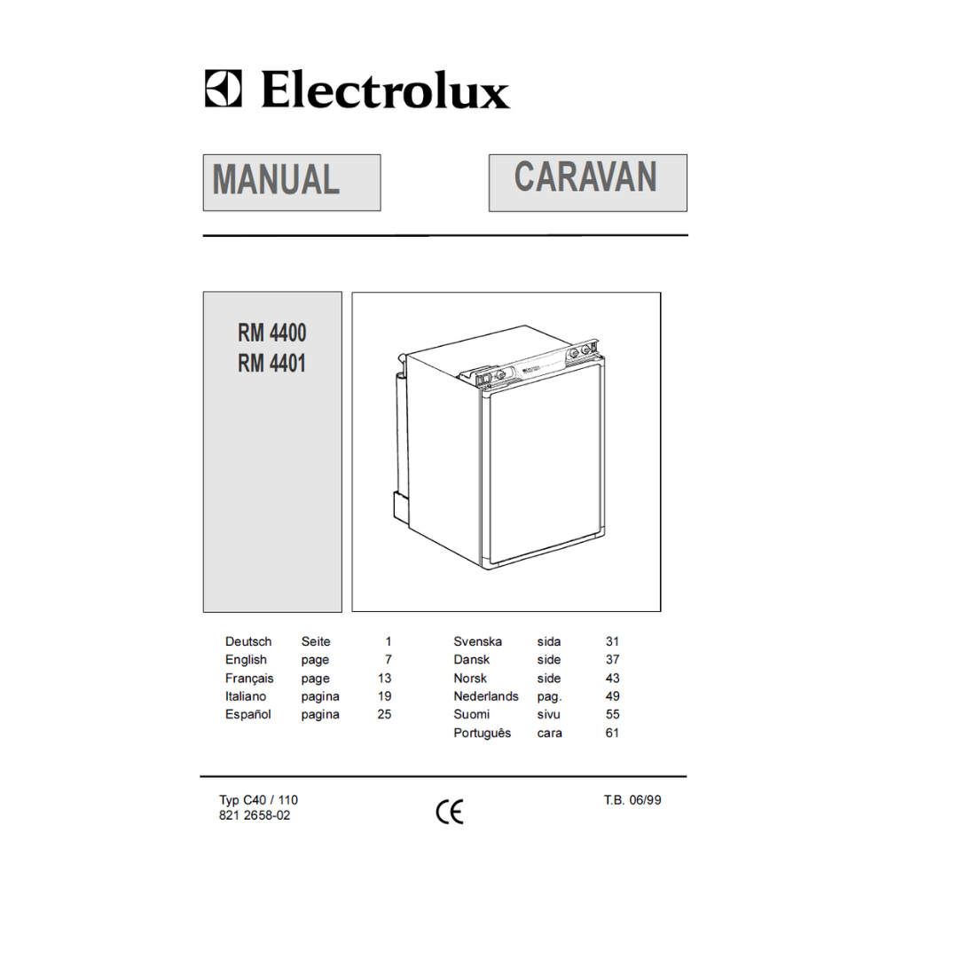 Electrolux RM 4400 / RM 4401 Caravan Fridge Operating & Installation Instructions