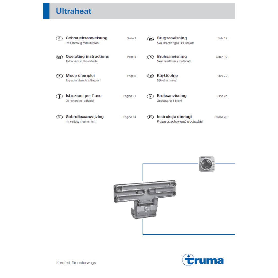 Truma Ultraheat Electric Heater Operating Instructions