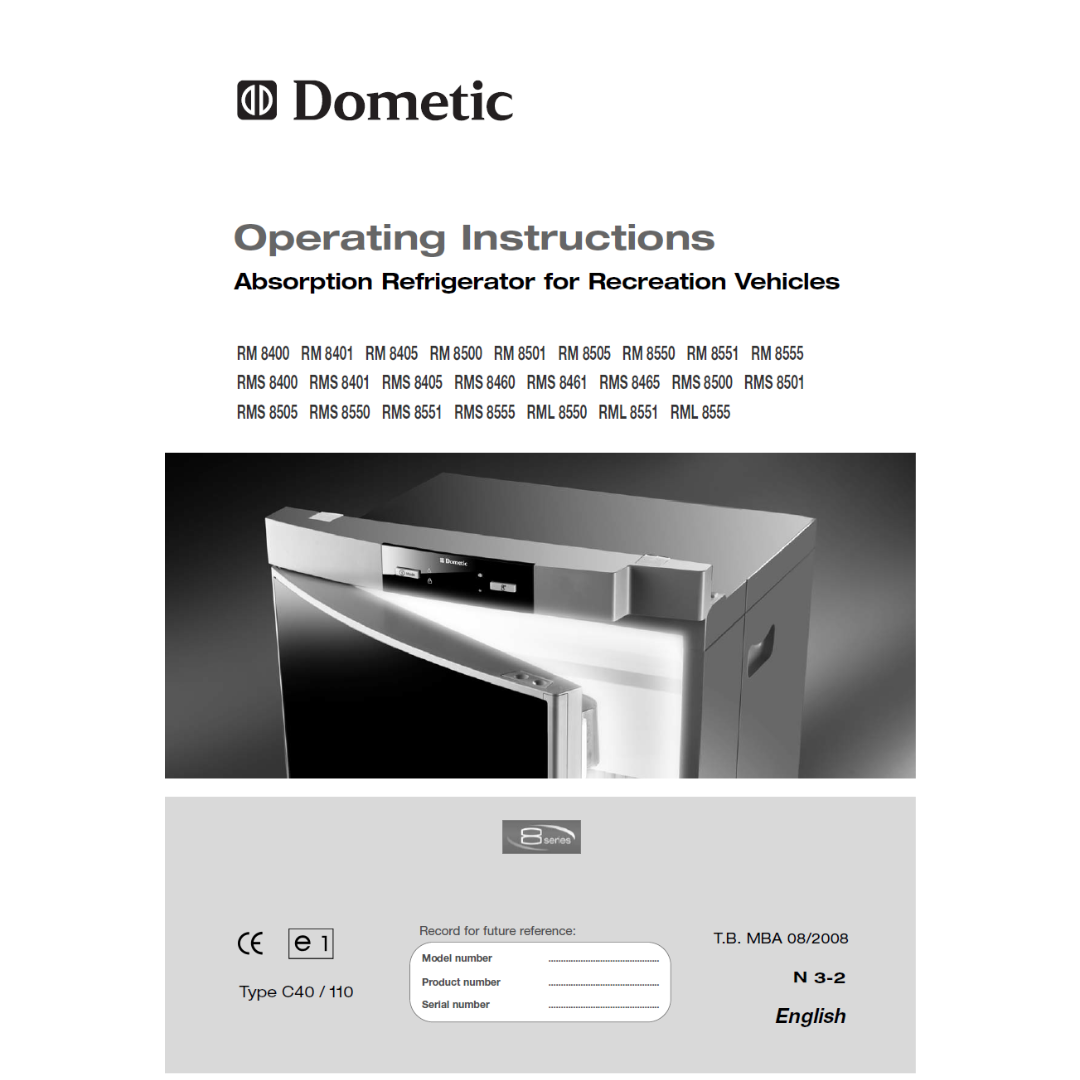 Dometic RM, RMS & RML 8 Series Caravan Fridge Operating Instructions