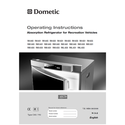 Dometic RM, RMS & RML 8 Series Caravan Fridge Operating Instructions