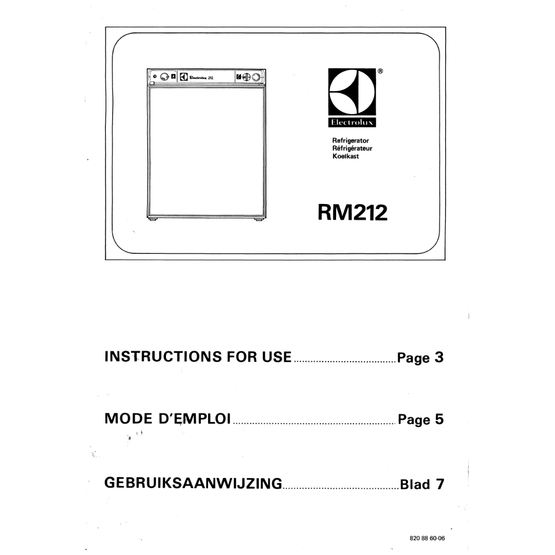 Electrolux RM212 Caravan Fridge Instruction Manual