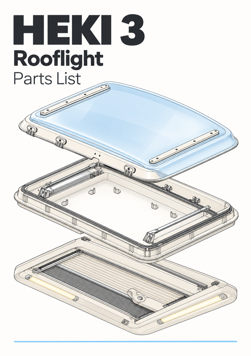 Heki III Caravan Rooflight Parts List & Technical Drawing