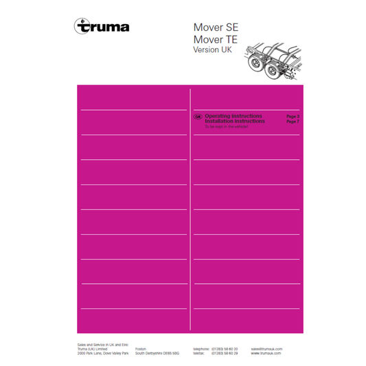 Truma Mover SE & TE Caravan Mover Operating & Installation Instructions