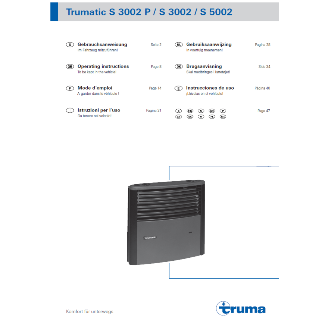 Truma Trumatic S 3002 P, S 3002 & S 5002 Gas Heater Instruction Manual