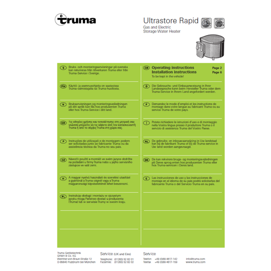 Truma Ultrastore Rapid Gas & Electric Water Heater Instruction Manual