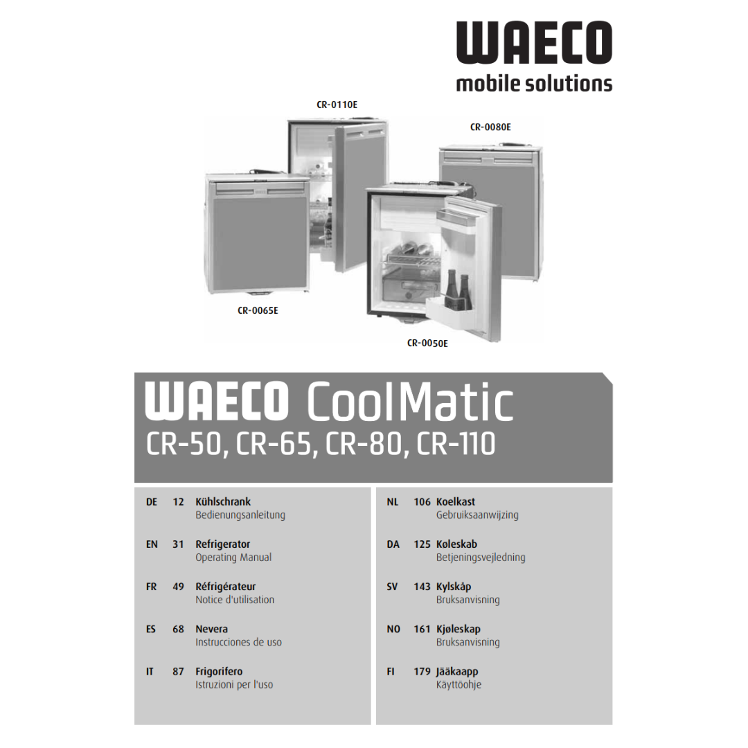 WAECO CoolMatic CR-50, CR-65, CR-80 & CR-110 Refrigerator Operating Manual